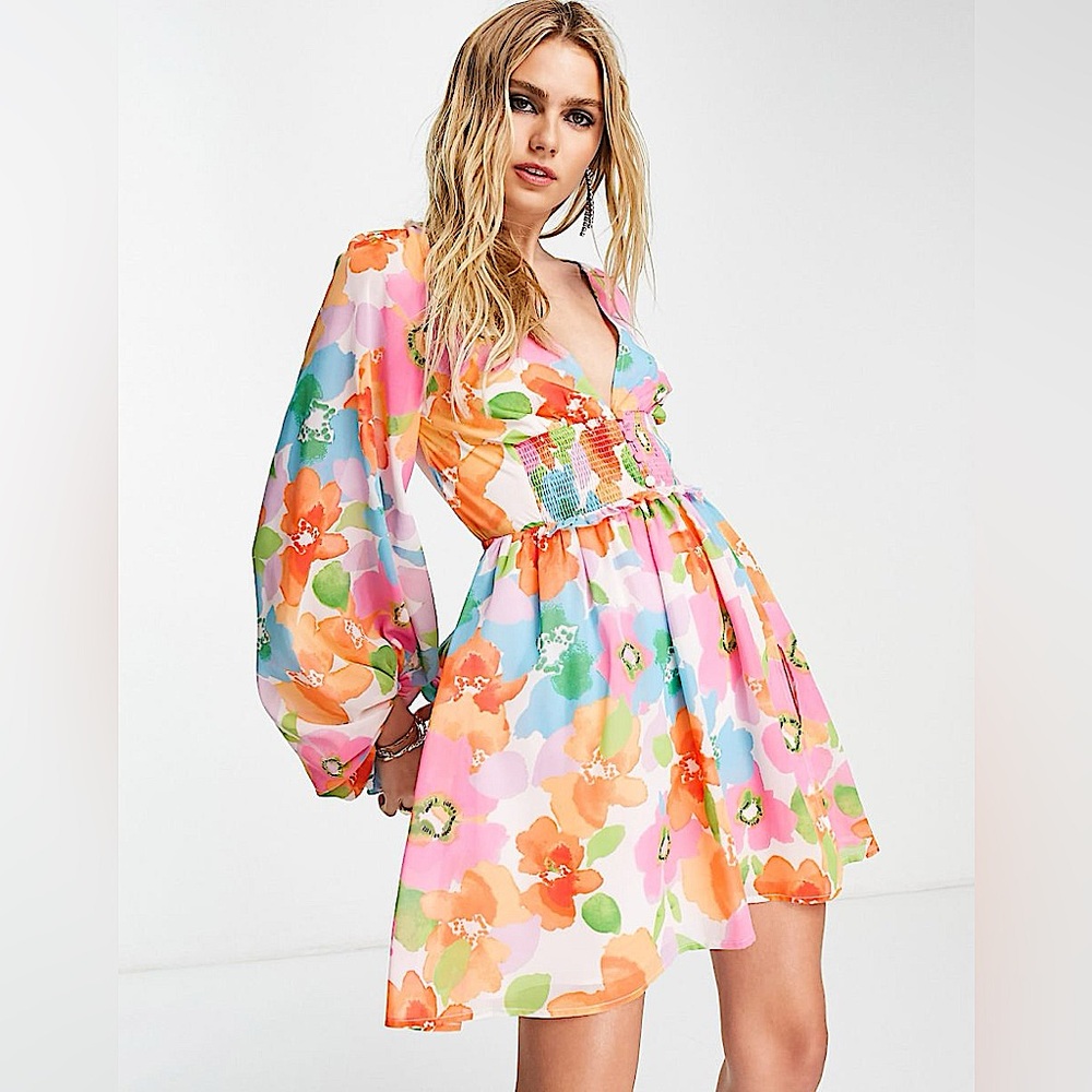 ASOS DESIGN soft shirred waist open back mini dress